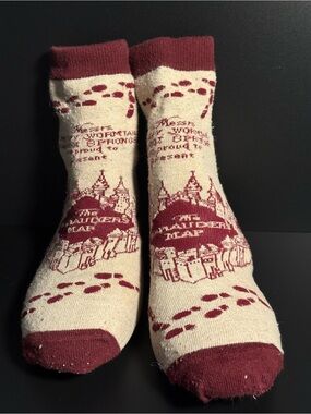 Harry Potter Marauders Map Socks * Kids Youth Size 4-6 or M/L * Cream Burgundy